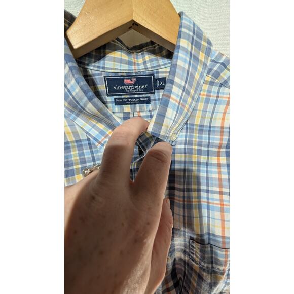 VINEYARD VINES Men's Slim Fit Tucker Shirt Sz XL "Summer Evening" Plaid Blue - Picture 4 of 5
